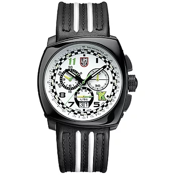 LUMINOX×Tony Kanaan 雷明時印第賽車限量計時牛皮陶瓷錶-白x黑/44mm