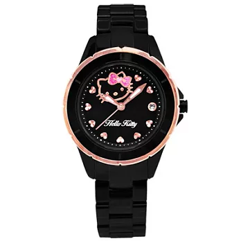 HELLO KITTY 甜蜜魔法俏麗時尚腕錶(黑玫瑰金)