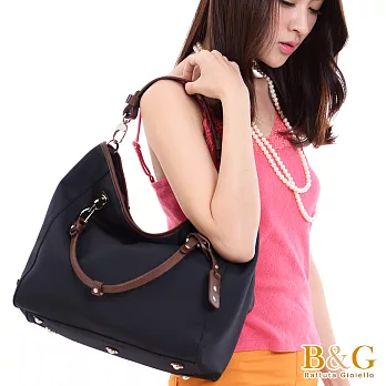 【B&G】搖滾金屬感流線托特包 (絲光黑)