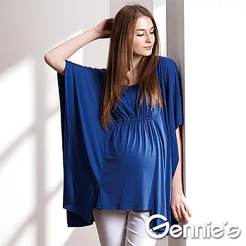 【Gennie’s奇妮】飛鼠袖高腰春夏孕婦洋裝(C3505)M寶藍
