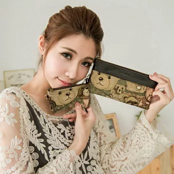 DAV DANNY 大衛丹尼 經典系列-可愛維尼小熊迷彩熊三折多功能皮夾附贈零錢包