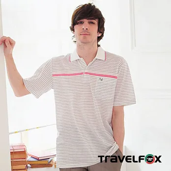 【Travel Fox男裝】夏賞吸汗短袖POLO衫M粉黑虛線橫條