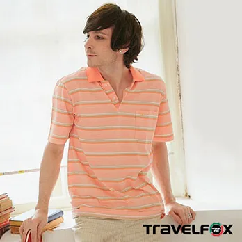 【Travel Fox男裝】夏賞吸汗短袖POLO衫 (橘綠橫條)M橘綠橫條