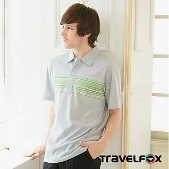 【Travel Fox男裝】夏賞吸汗短袖POLO衫 (灰底局部綠橫條)M灰綠