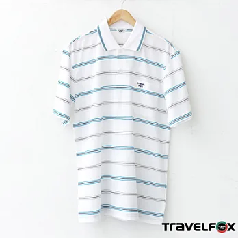 【Travel Fox男裝】經典休閒POLO衫 (白底藍灰細橫條)M白底藍灰