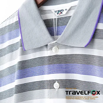 【Travel Fox男裝】吸汗短袖POLO衫 (黑灰紫密橫條)M黑灰紫