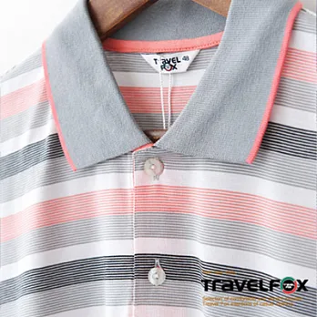 【Travel Fox男裝】吸汗短袖POLO衫 (黑灰粉密橫條)M黑灰粉
