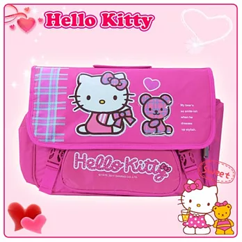 【Hello Kitty】凱蒂貓㊣版授權 愛心小熊熊橫式後背書包(粉色)粉色