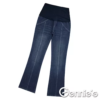 【Gennie’s奇妮】一體成型。顯瘦穿搭孕婦牛仔小喇叭褲(G4V22)S藍
