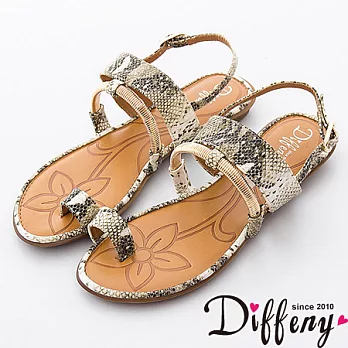 Diffeny 時尚個性 潮流金屬系鱷魚壓紋涼鞋-米 360