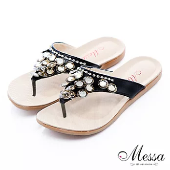 【Messa米莎】質感亮麗晶鑽平底涼拖鞋37黑色