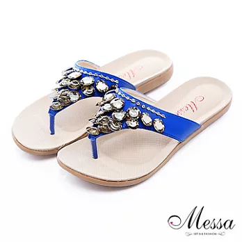 【Messa米莎】質感亮麗晶鑽平底涼拖鞋37藍色