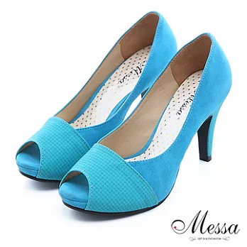 【Messa米莎】(MIT)知性典雅內真皮魚口高跟鞋34藍色