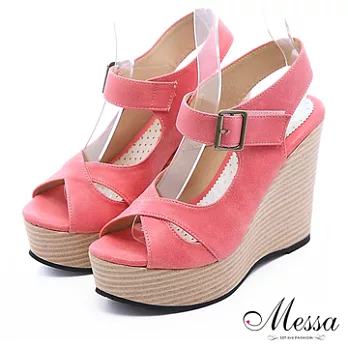 【Messa米莎】(MIT)嚴選簡約交叉楔型涼鞋35粉紅色