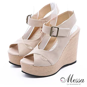 【Messa米莎】(MIT)嚴選簡約交叉楔型涼鞋36米色
