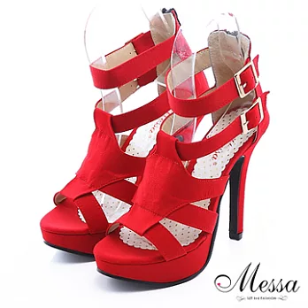 【Messa米莎】(MIT)性感羅馬內真皮高跟涼鞋35紅色