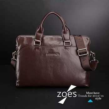 【Zoe’s】頂級義大利牛皮 質感平紋 全皮裁剪 兩用電腦包 真皮斜背包(品味棕)