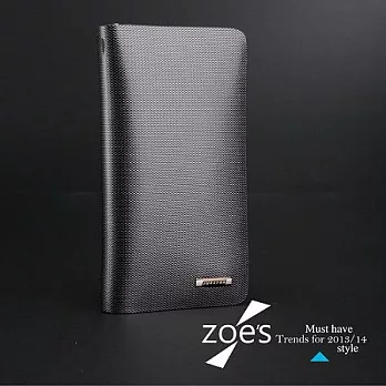 【Zoe’s】頂級 義大利小牛皮 魚鱗紋 真皮拉鍊長夾 手機套(尊爵黑)