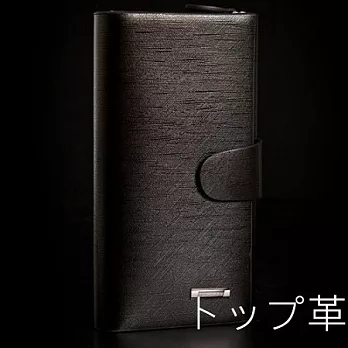 【Zoe’s】頂級 義大利小牛皮 樹皮紋 拉鍊掀蓋 真皮長夾/手機套(經典黑)