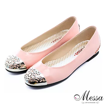【Messa米莎】(MIT)典雅金屬拼接內真皮平底包鞋40粉紅色
