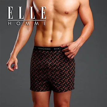 ELLE HOMME時尚印花平口四角褲/男內褲-黑M黑色.幾何LOGO圖案