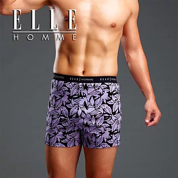 ELLE HOMME時尚印花平口四角褲/男內褲-紫M紫色，扶桑花圖案