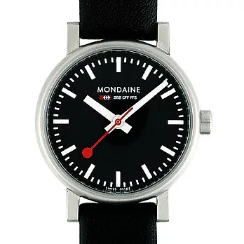 MONDAINE 瑞士國鐵 26mm 黑錶面女錶-紅/黑錶帶黑錶帶