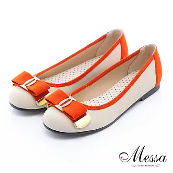 【Messa米莎】(MIT)雅緻精美蝴蝶結內真皮平底包鞋35米色