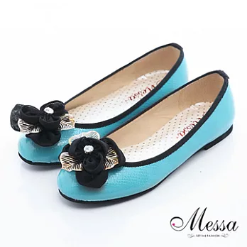 【Messa米莎】(MIT)花漾蛇紋內真皮平底包鞋35藍色