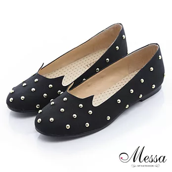 【Messa米莎】(MIT)俏皮貓型鉚釘內真皮平底包鞋35黑色