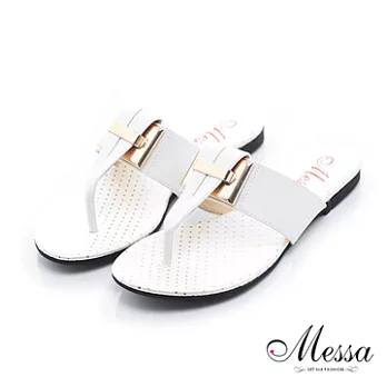 【Messa米莎】(MIT)別緻金屬寬帶平底涼拖鞋35白色