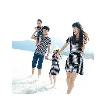 愛奢侈親子裝OK系深藍白橫條上衣洋裝親子裝(媽媽) M深藍