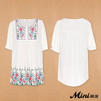 【Mini嚴選】清新純白刺繡蕾絲寬鬆顯瘦上衣-FREE(白色)