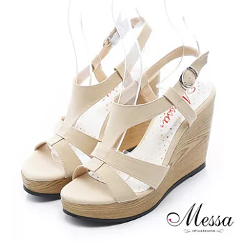 【Messa米莎】(MIT)靚夏百搭羅馬楔型涼鞋36米色