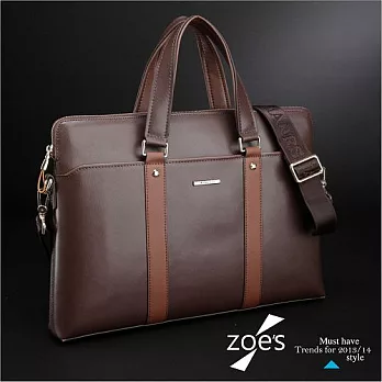 【Zoe’s】頂級義大利牛皮 光面立體 雙色皮革 三用電腦包 斜背包(品味棕)