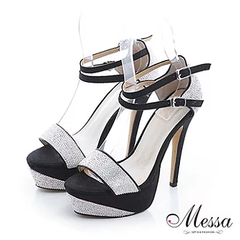 【Messa米莎】(MIT)絢麗亮鑽小羊皮高跟涼鞋34白色