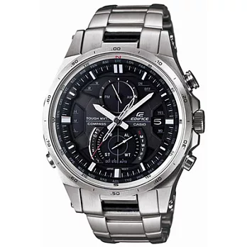CASIO EDIFICE系列 極速傳奇太陽能電波運動錶(鋼帶-銀黑)
