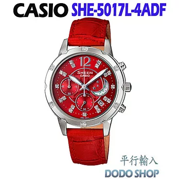 CASIO 卡西歐璀璨星月晶鑽計時腕錶-SHE-5017L-4ADF(平輸)紅色面