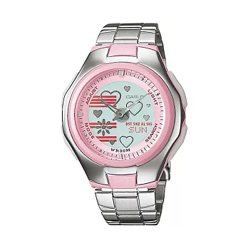 CASIO 甜美卡哇依時尚休閒液晶腕錶-粉紅-LCF-10D-4A
