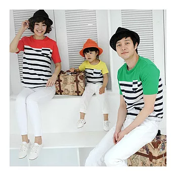 愛奢侈親子裝~紅綠黃糖果色條紋T恤親子裝情侶裝(小孩)110黃