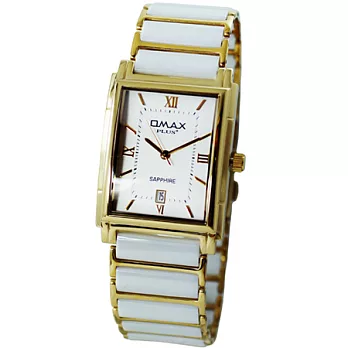 【OMAX】OM-067品味時尚優雅方型陶瓷腕錶（白金）
