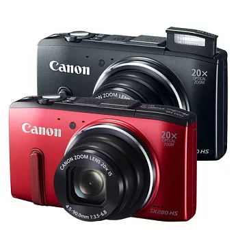 Canon PowerShot SX280 HS 20倍變焦Wifi傳輸數位相機(中文平輸) - 加送SD16G+防潑水相機包+多功能讀卡機+相機清潔組+硬式保護貼黑色