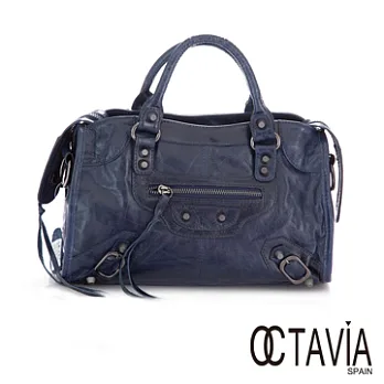 【Octavia 8 真皮】機車包 風騷版隨身手提中包 - 海深藍