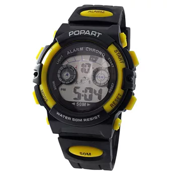 POPART多功能冷光電子運動錶pop-183（黑黃）