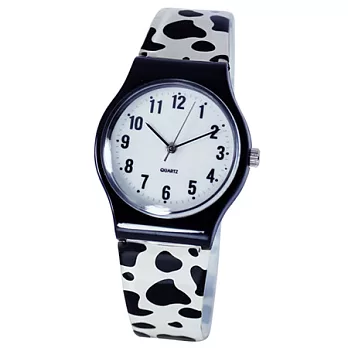 休閒流行款-乳牛紋路輕薄數字石英膠錶-(黑)-男錶/女錶/中性錶（黑白色）