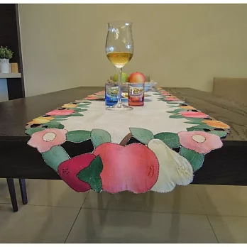 AROMA HOUSE 貼布繡蕾絲桌墊TM22白色與彩色花邊