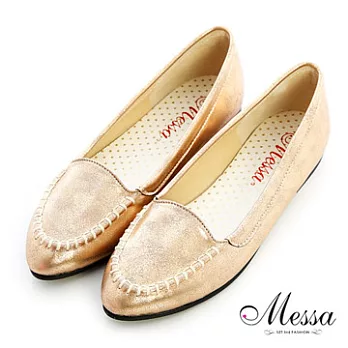 【Messa米莎】(MIT)素雅質感縫線內真皮平底包鞋35金色