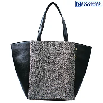 日本ROOTOTE時尚皮革肩背包-黑白毛呢(745503)