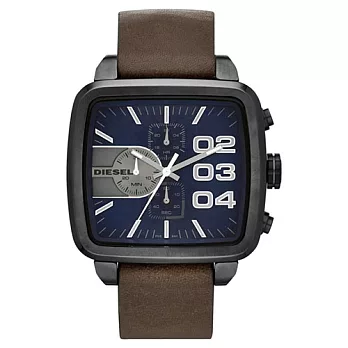 DIESEL 蛻變自我方形計時腕錶-咖啡/皮帶