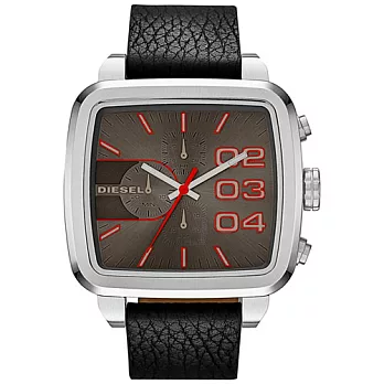 DIESEL 蛻變自我方形計時腕錶-黑/皮帶
